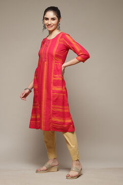Fuschia Viscose Blend Straight Kurta image number 3